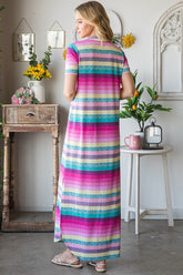 Heimish Full Size Striped Short Sleeve Maxi Tee Dress Plus Size OutfitFlow